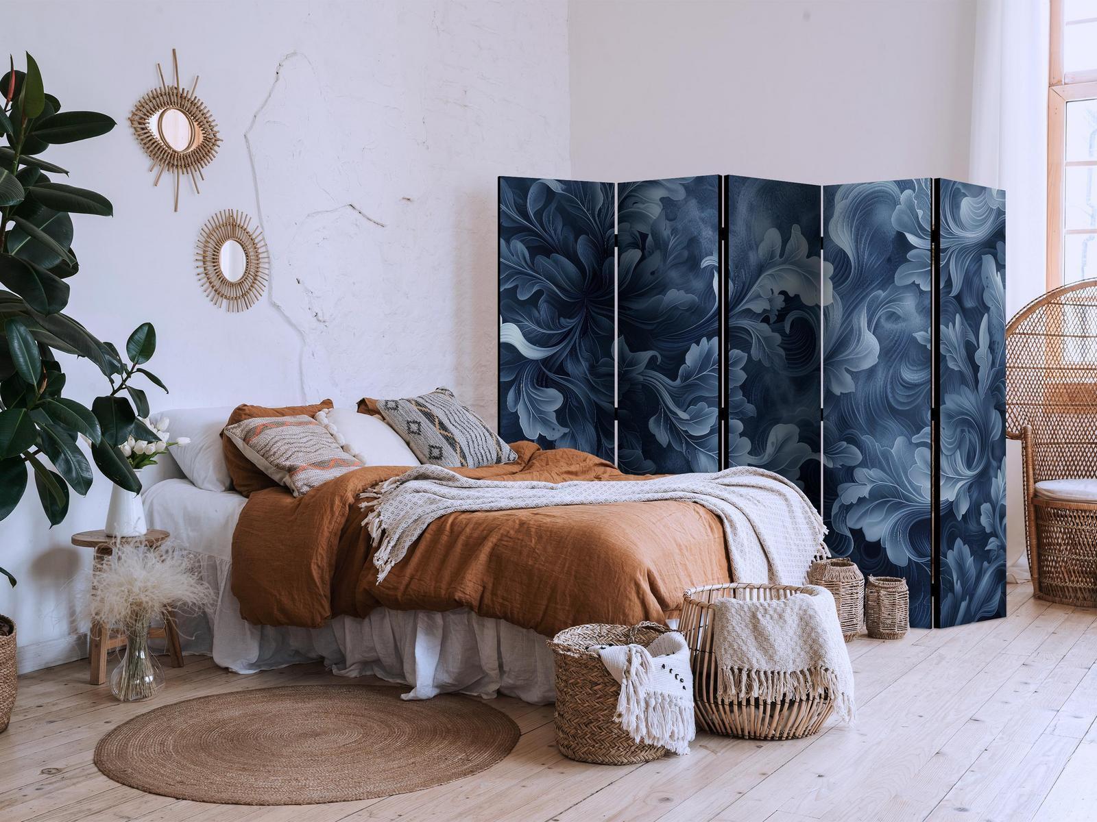 Paravent - Abstract Ornaments - Dark Blue Victorian Leaves Artgeist