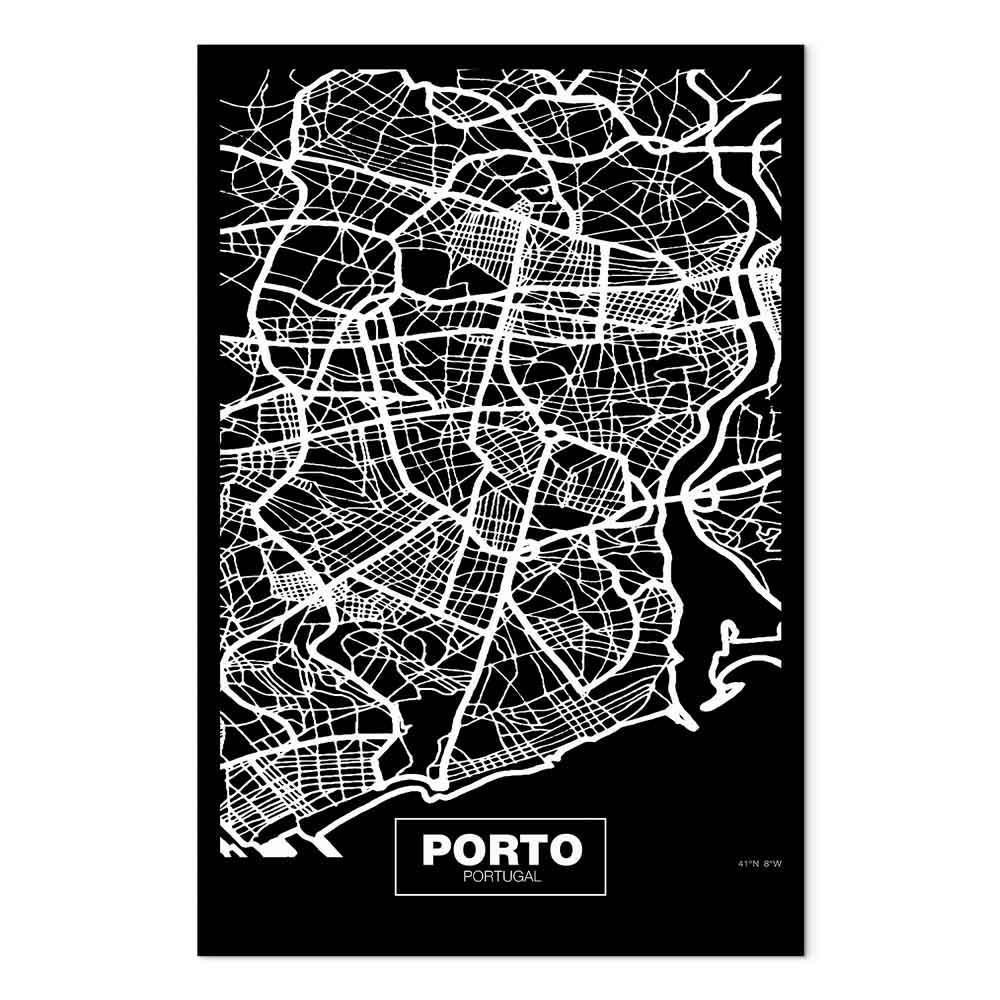 Leinwandbild - Negative Map: Porto (1 Part) Vertical