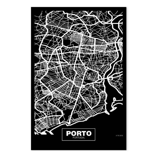 Leinwandbild - Negative Map: Porto (1 Part) Vertical