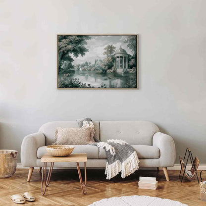 Leinwandbild - View of the Park and Lake Retro Vintage Landscape in Greens