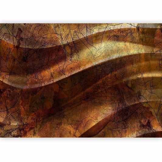 Fototapete - Liquid gold - abstract wavy composition with leaf patterns