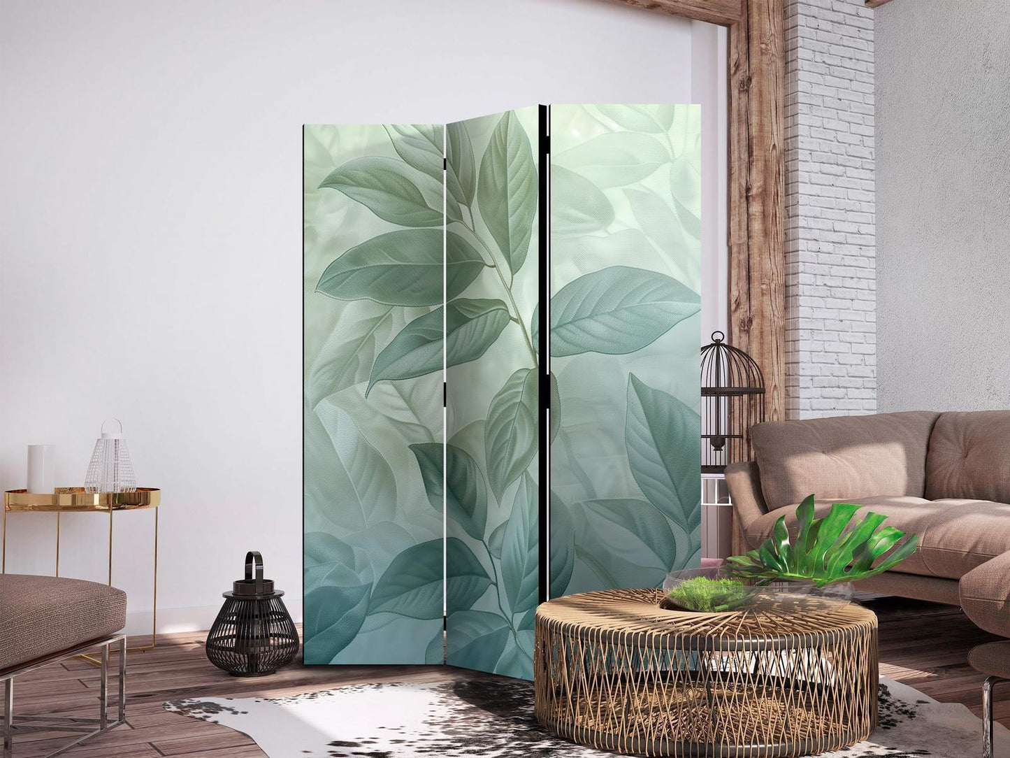 Paravent - Large Leaves in Green-Mint Shades - Botanical Motif Artgeist