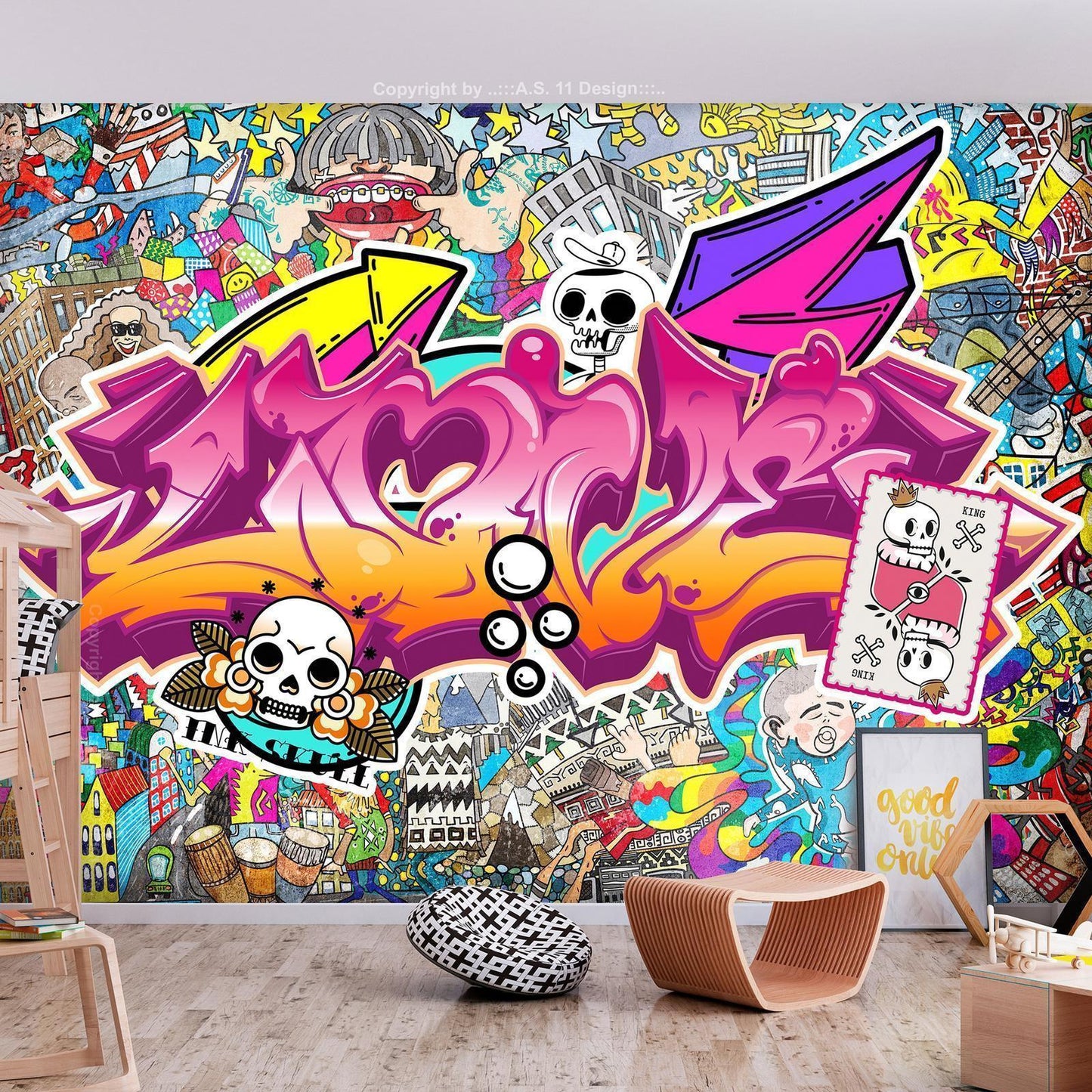 Fototapete - Street art - abstract urban colour graffiti mural with lettering Artgeist