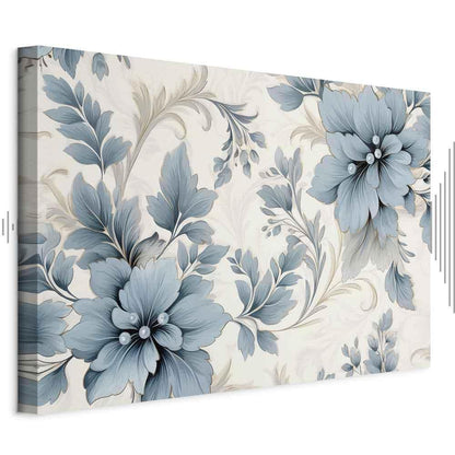 Leinwandbild - Turquoise Flowers in Retro Ambience Floristic Ornaments