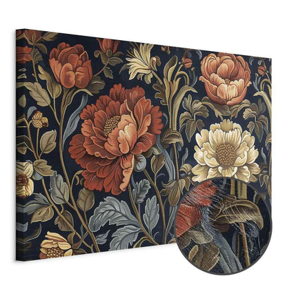 Leinwandbild - Tapestry Large Flowers Retro Floral Motif in Kilim Style