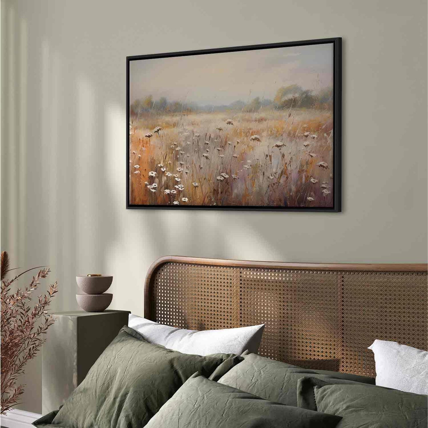 Leinwandbild - Impressionist meadow – field landscape in a pastel colour palette