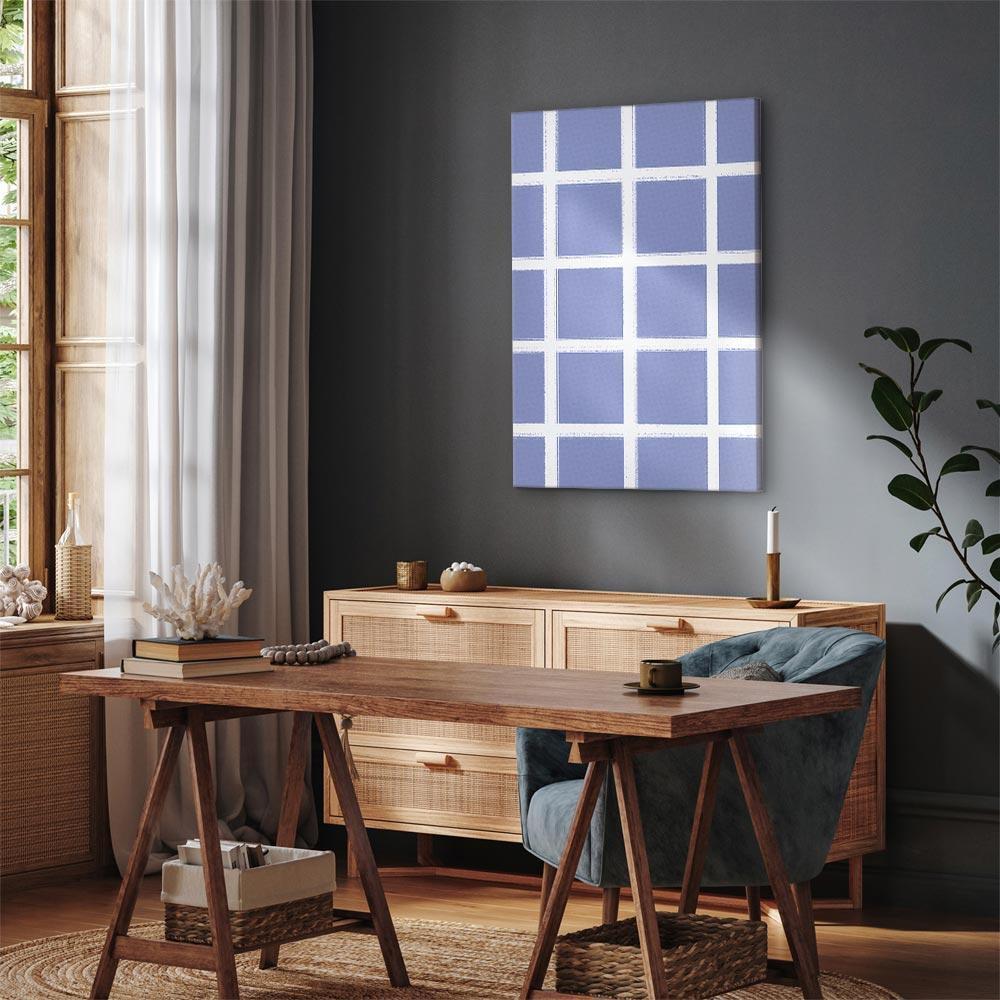 Leinwandbild - Lines and Symmetry - Expressive White Grid on a Blue Background