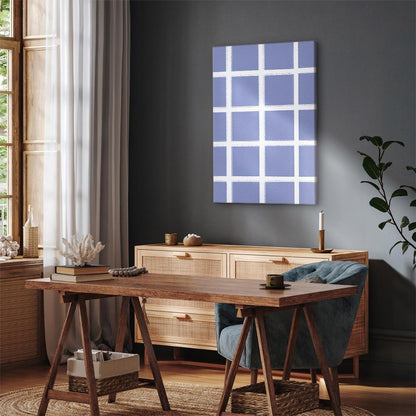 Leinwandbild - Lines and Symmetry - Expressive White Grid on a Blue Background