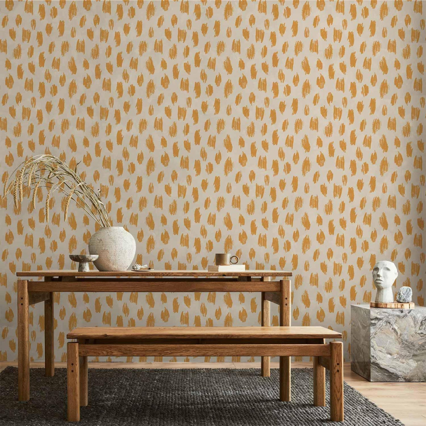 Tapete - Drawn Pattern in Dots and Spots - in shades of orange and ecru