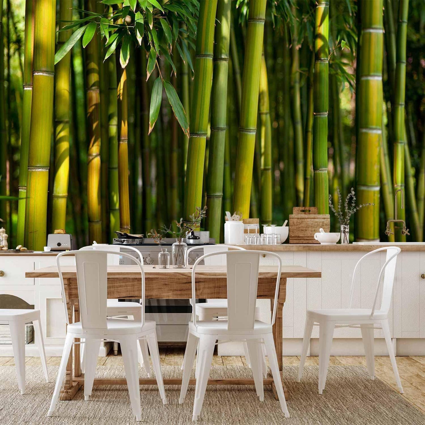 Fototapete Bambushain – Grüner Waldweg in sattem Grünton