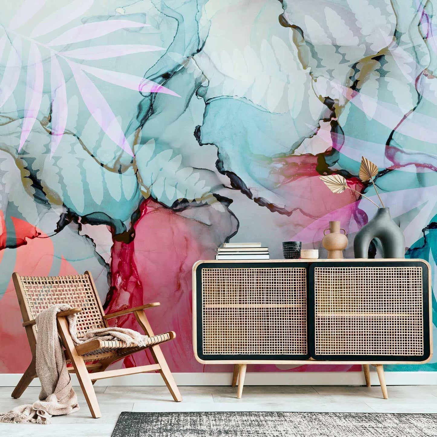 Fototapete Abstrakte Finesse - Elegante Muster in sanften Farbtönen für moderne Wandgestaltung