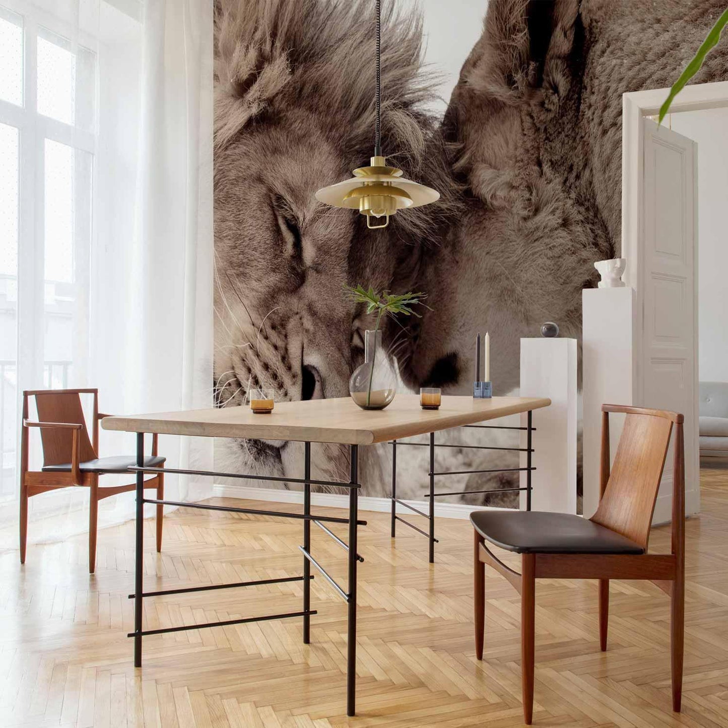 Fototapete - Lion Tenderness (Sepia)