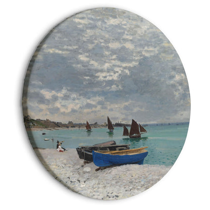 Rundes Wandbild - Strand von Sainte-Adresse, Claude Monet - Boote am Meeresufer