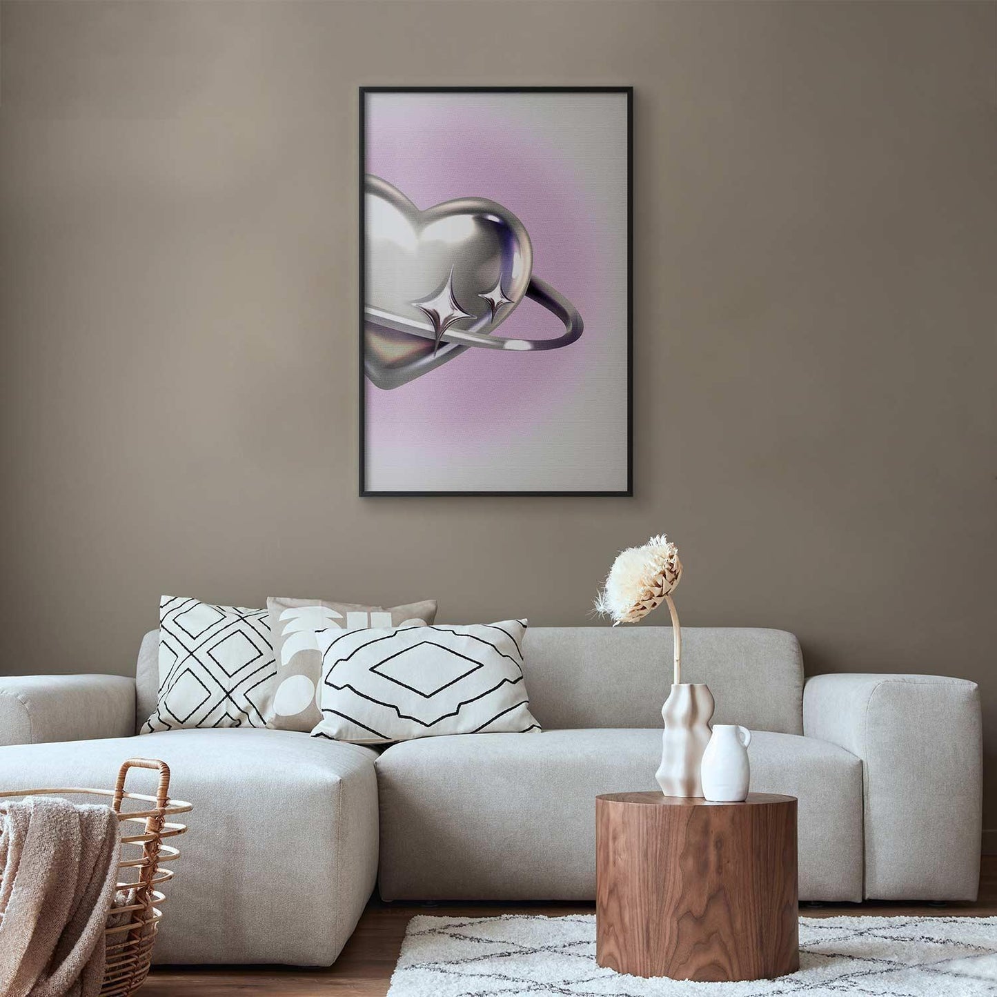 Herzposter mit galaktischem Look – silber auf violett

