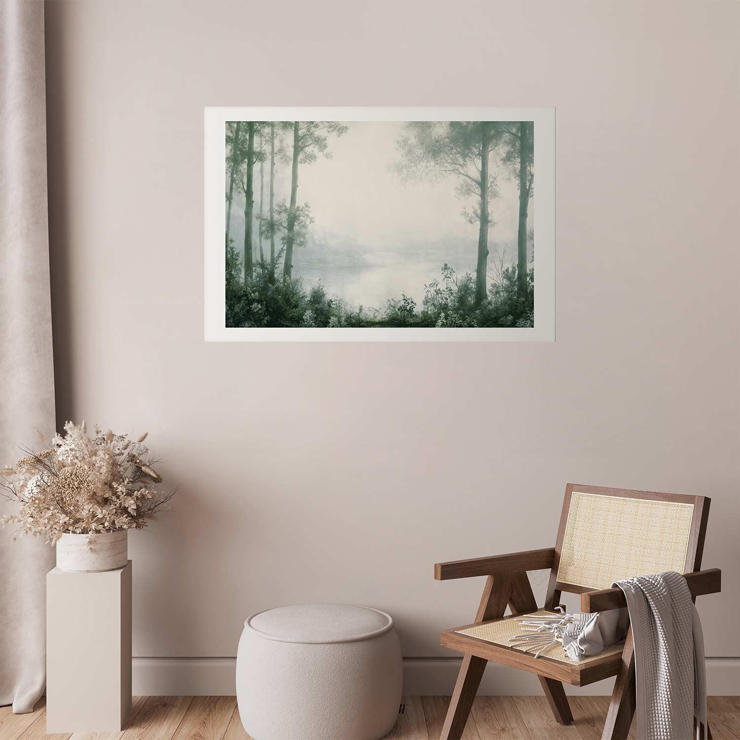 Poster - Forest and Pond in Patinated Green Artgeist