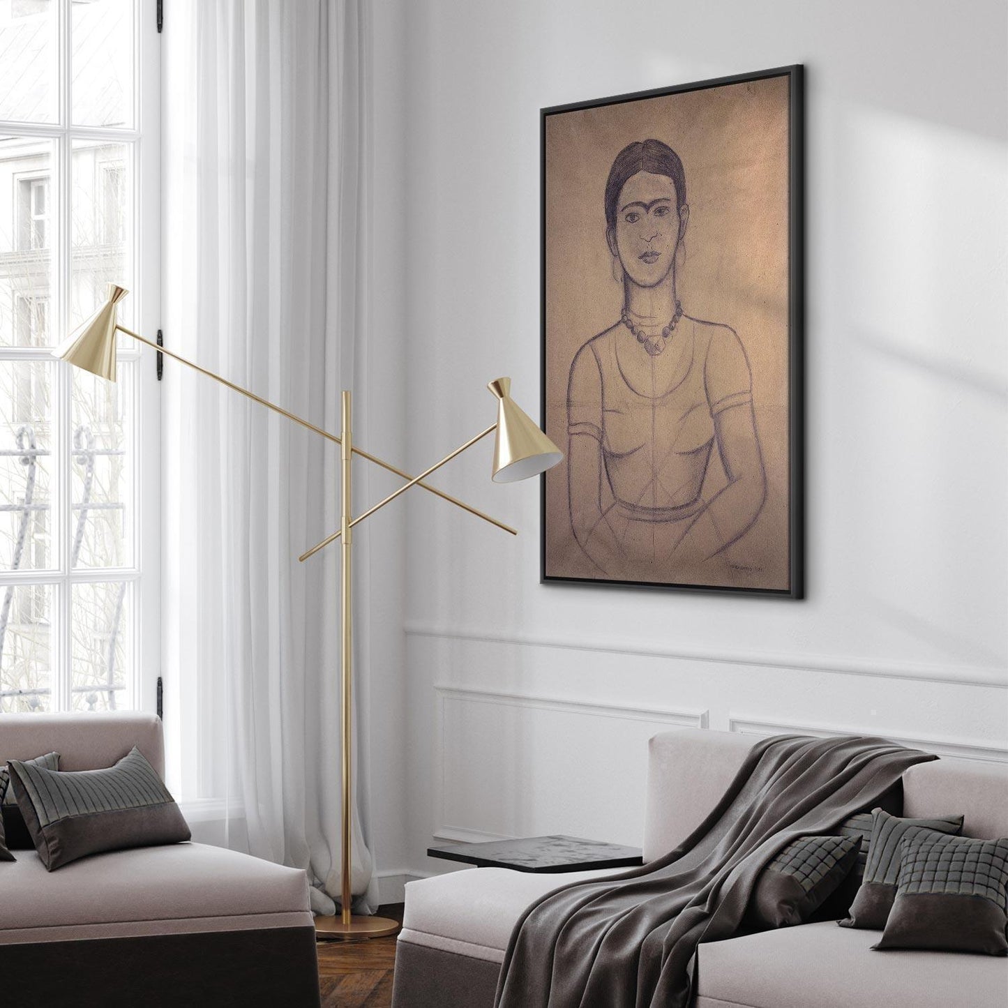 Leinwandbild - Frida Kahlo – Self-Portrait, 1929 (charcoal drawing)