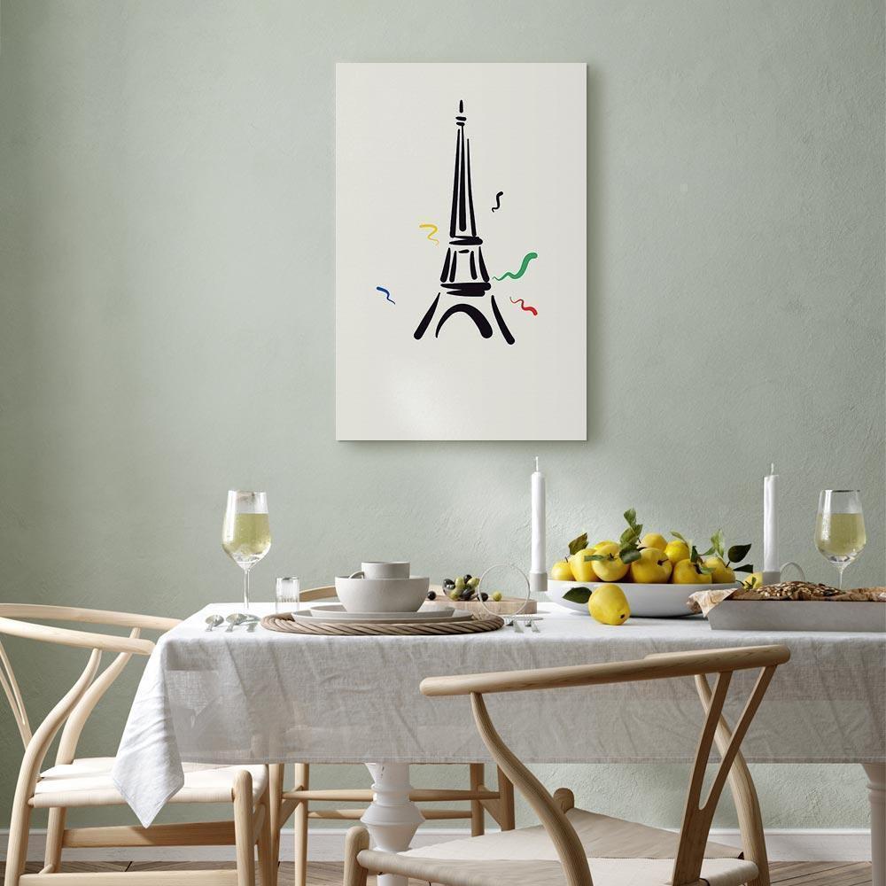 Leinwandbild - Black Graphic Drawing of the Eiffel Tower on a Cream Background