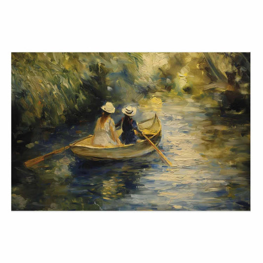 Poster - Boat crossing - painting of two women sailing a boat on a river