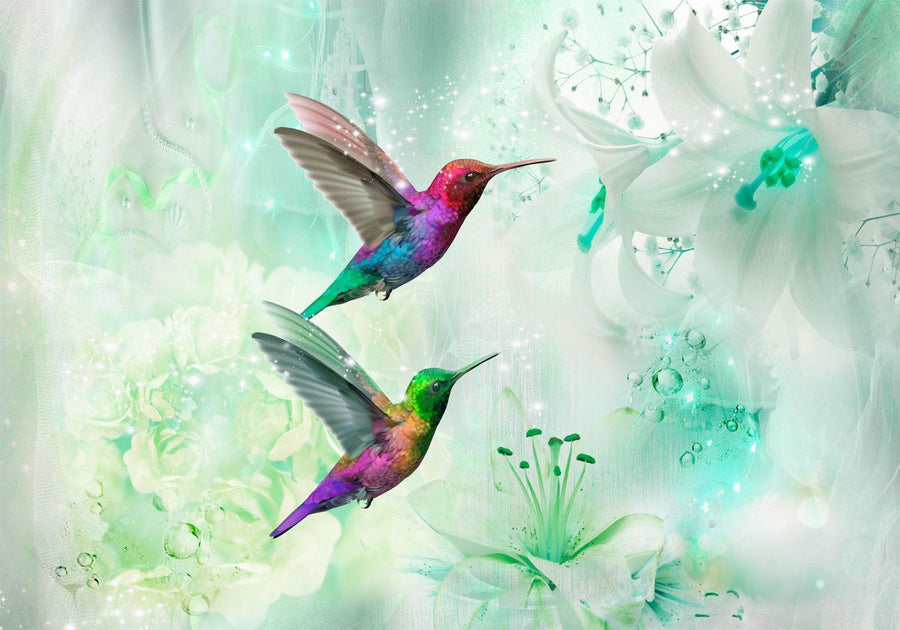 Fototapete Kolibris im Dschungel – Farbenfrohe Exotik in Grün