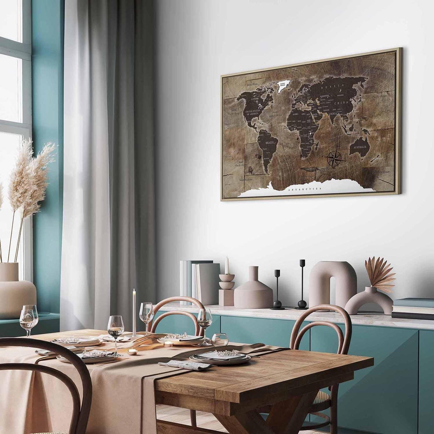 Leinwandbild - World Map: Wooden Mosaic Artgeist