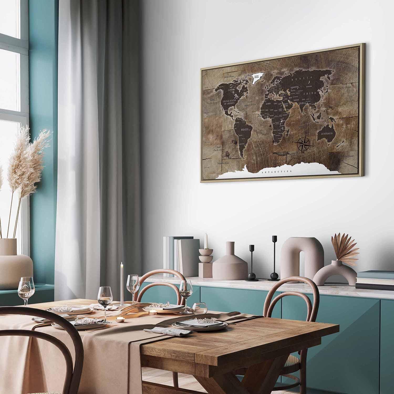 Leinwandbild - World Map: Wooden Mosaic Artgeist