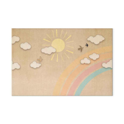 Leinwandbild - Holiday Sky - Sunny Day with a Rainbow and Flying Birds