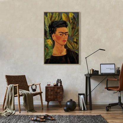 Leinwandbild - Frida Kahlo – Self-Portrait with Bonito