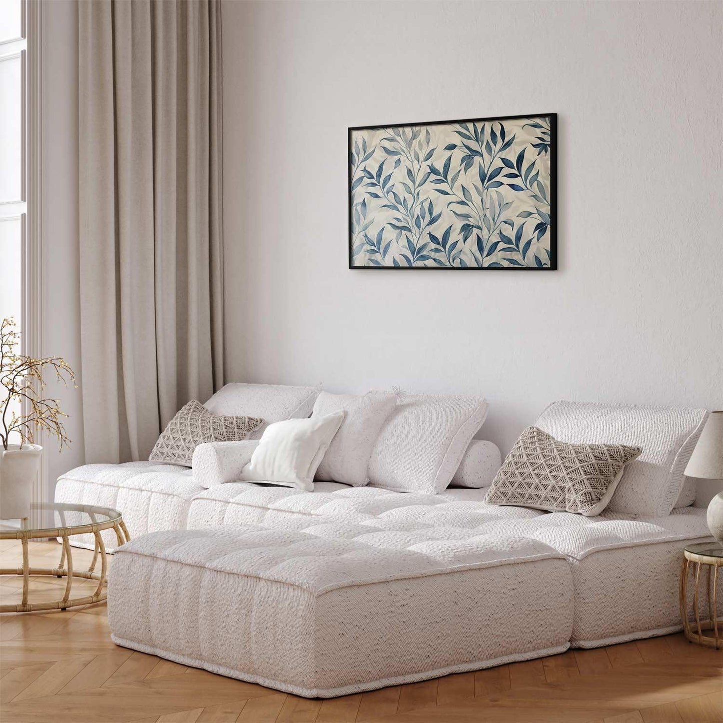 Poster - Delicate Botanical Motif with Blue Leaves