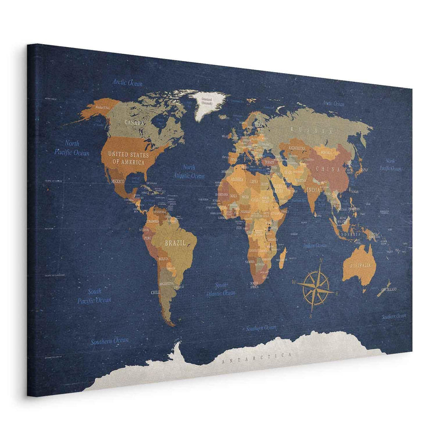 Leinwandbild - World Map: Ink Oceans Artgeist