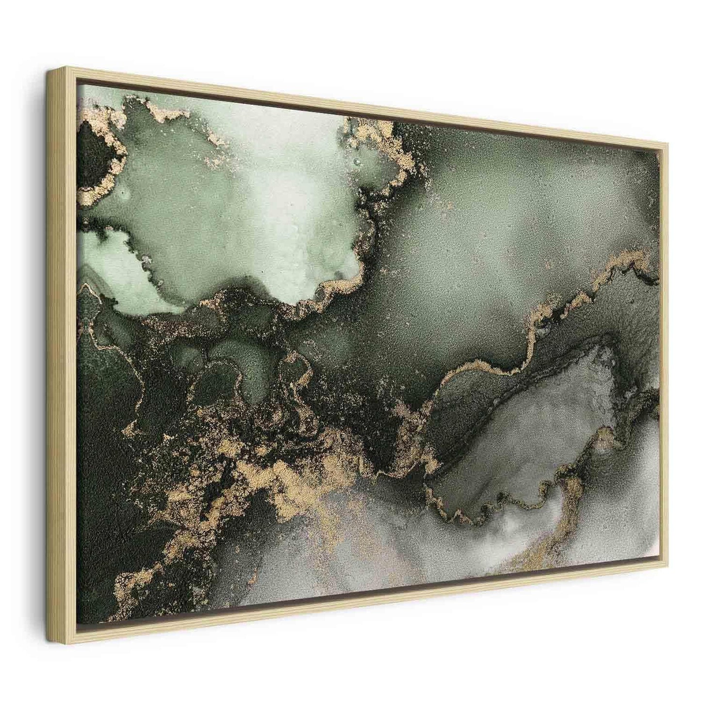 Leinwandbild - Green watercolour - abstraction inspired by the structure of marble