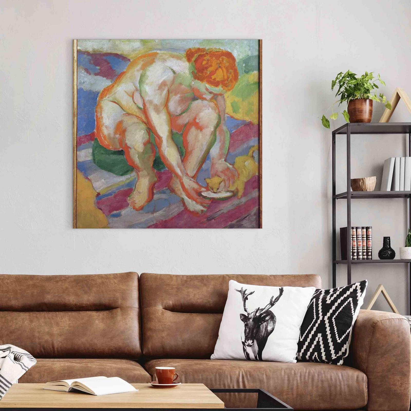 Leinwandbild - Nude with cat (Franz Marc) Artgeist