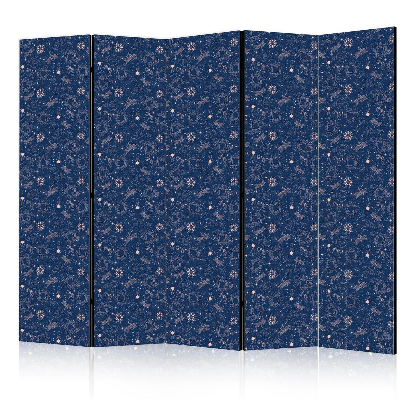Paravent - Cosmic Fantasy - Pattern with Suns Moons and Dragonflies on a Dark Background Artgeist