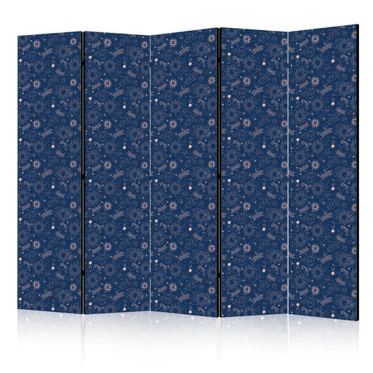 Paravent - Cosmic Fantasy - Pattern with Suns Moons and Dragonflies on a Dark Background Artgeist