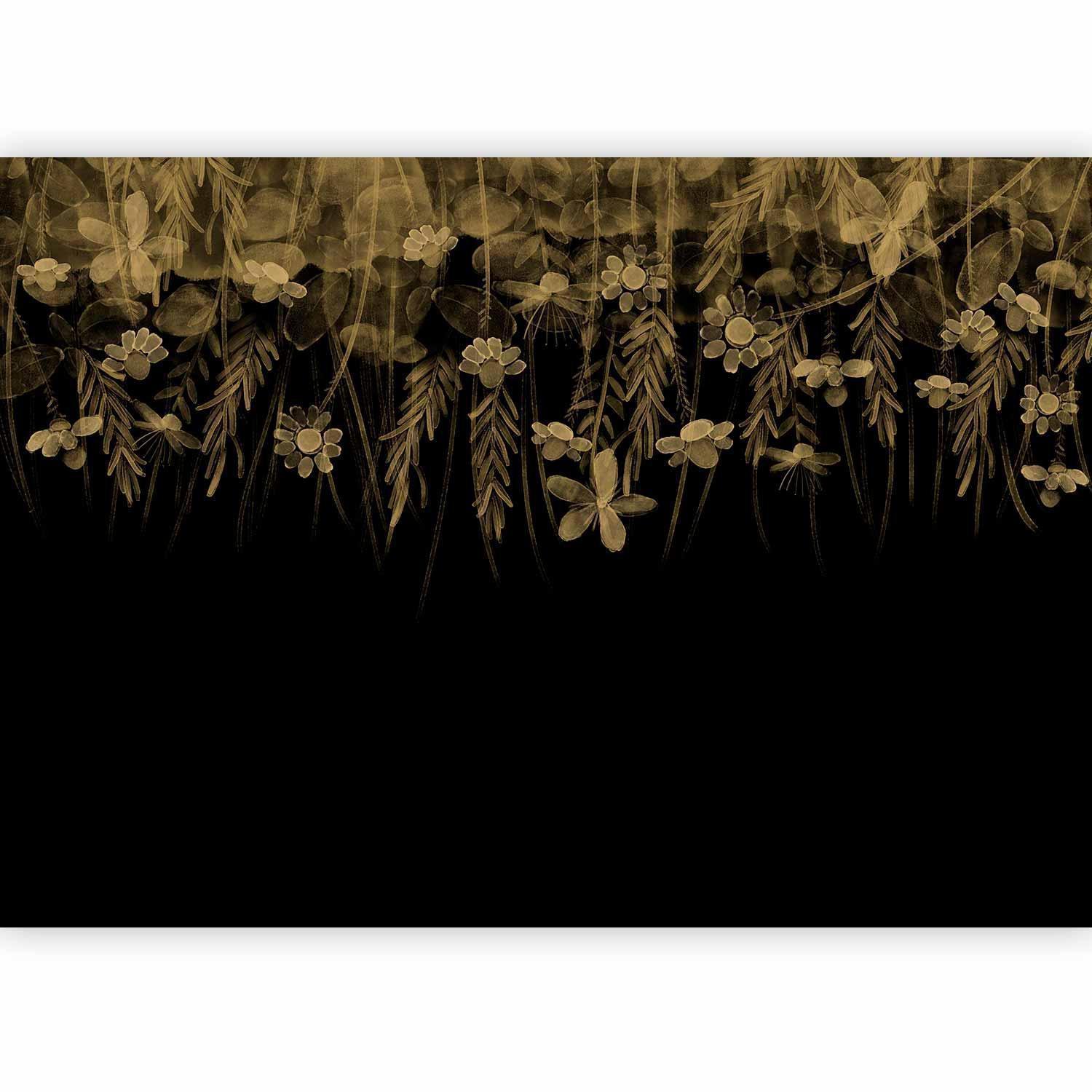 Fototapete - Nature landscape - black abstract nature motif with flowers in sepia Artgeist