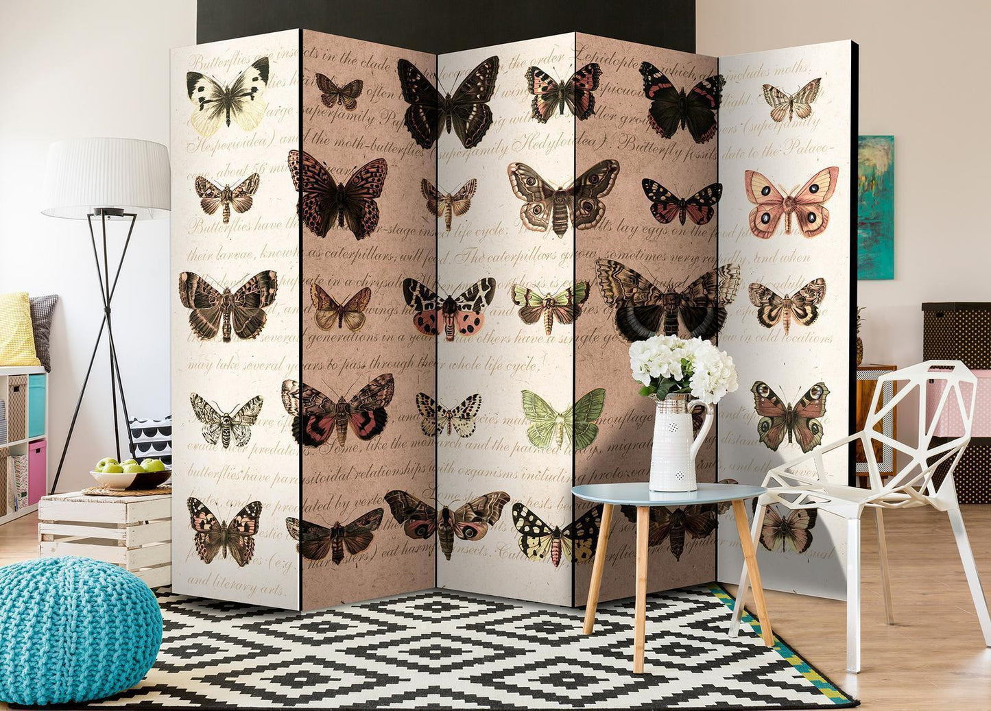 Paravent - Retro Style: Butterflies II Artgeist