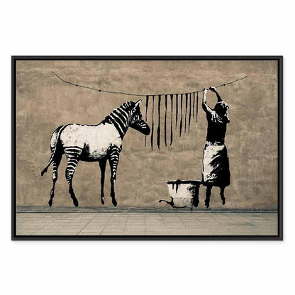 Leinwandbild Banksy Zebra wird gewaschen – Street Art auf Beton