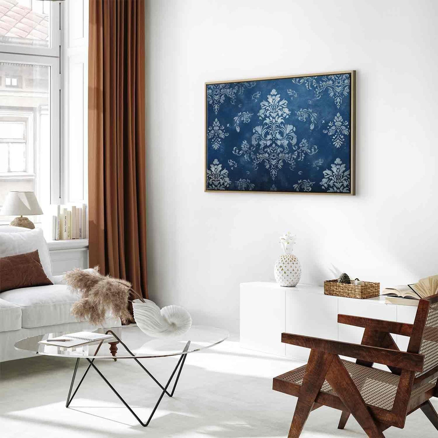 Leinwandbild - Retro Ornament Decorative Motif in Worn Blues