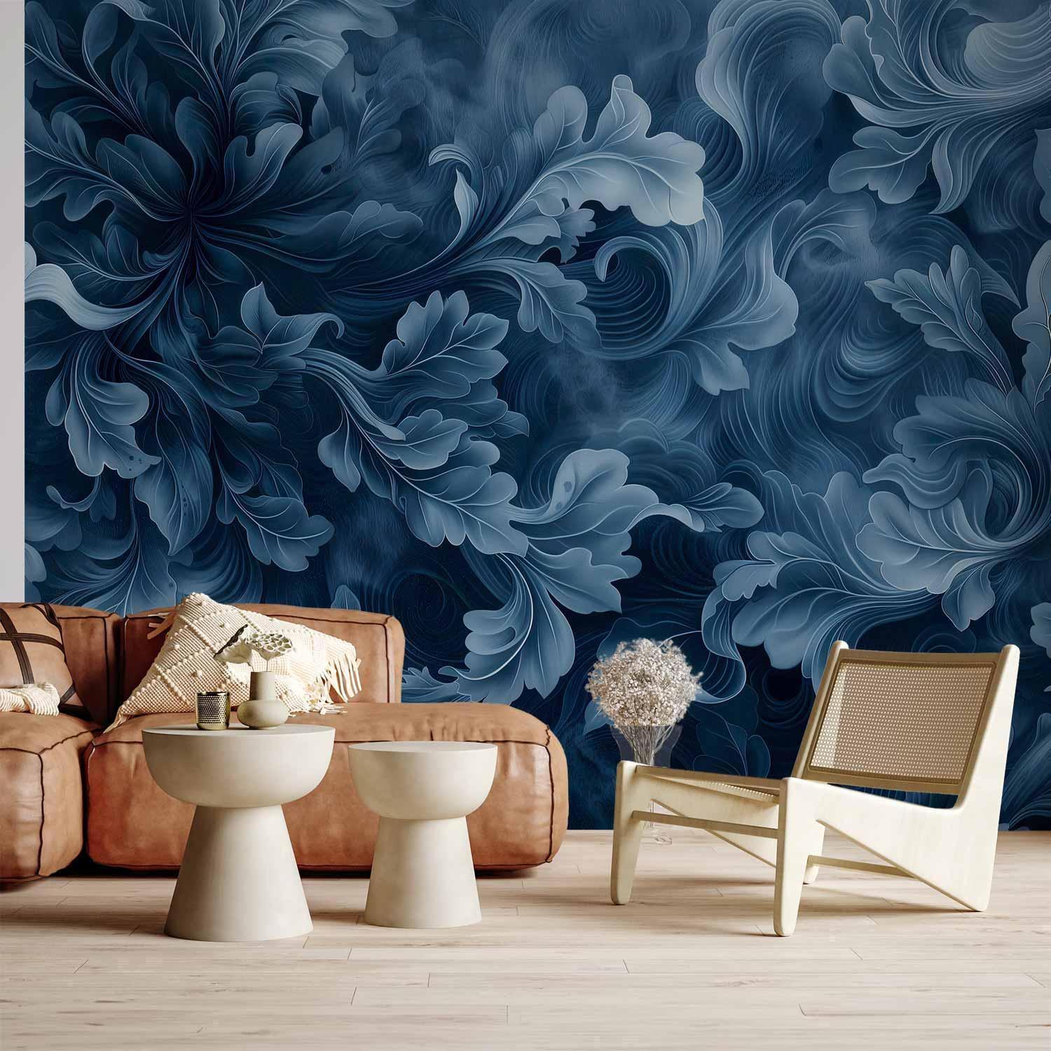 Fototapete - Abstract Ornaments: Dark Blue Victorian Leaves Artgeist
