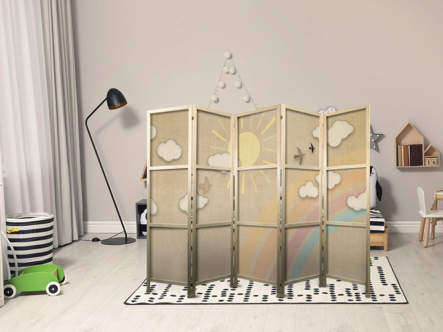 Japanischer Paravent - Holiday Sky - A rainbow on a sunny day and flying birds