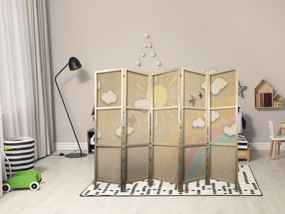 Japanischer Paravent - Holiday Sky - A rainbow on a sunny day and flying birds