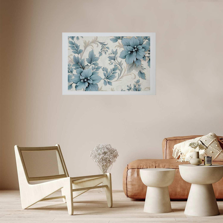 Poster - Turquoise Ornamental Retro Flowers Artgeist