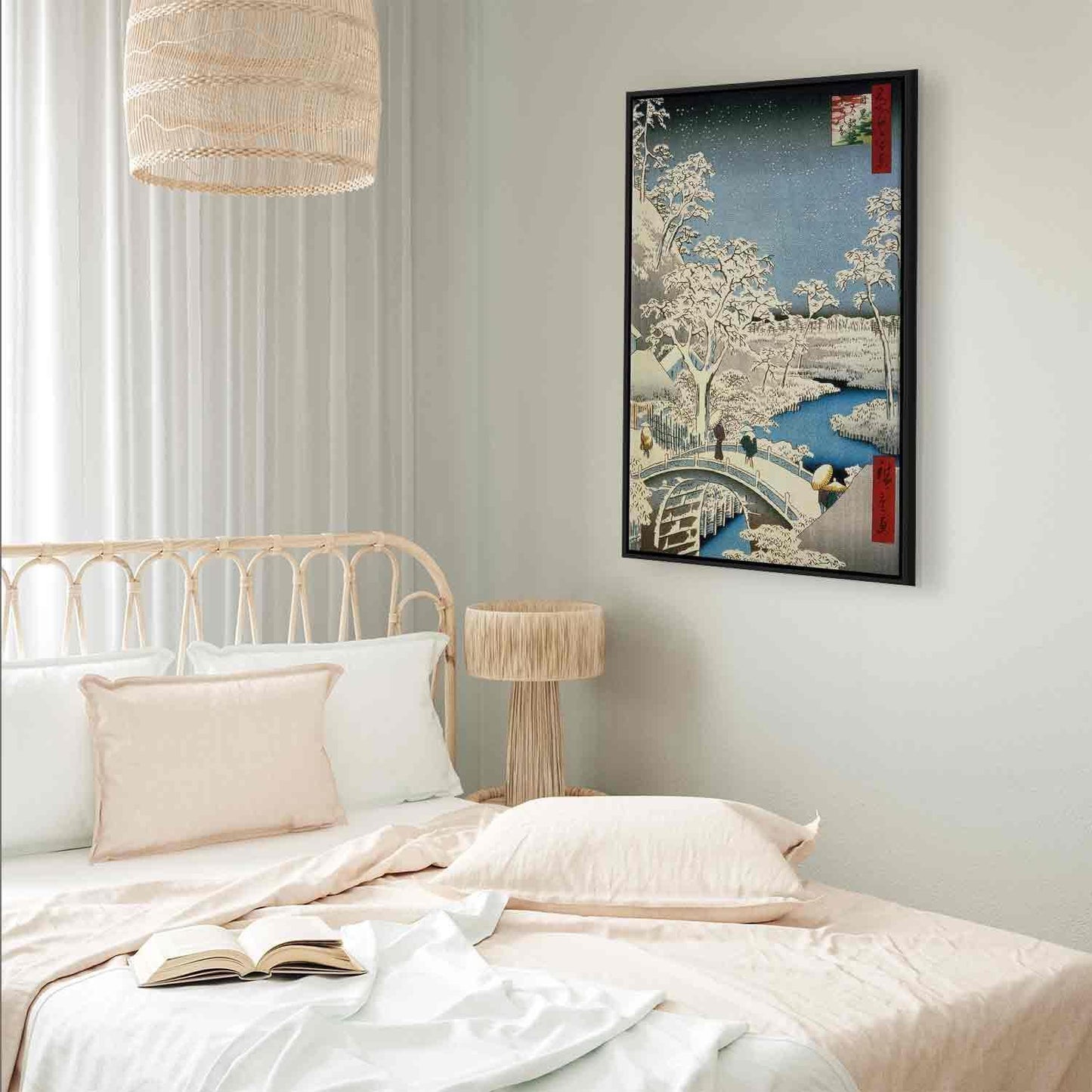 Leinwandbild - Utagawa Hiroshige – Drum bridge and Setting Sun Hill at Meguro