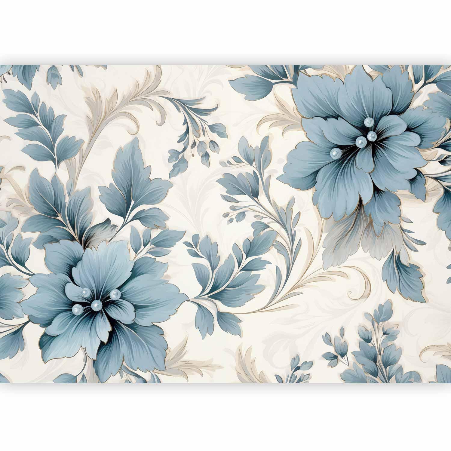 Fototapete - Turquoise Flowers in Retro Ambience - Floristic Ornaments Artgeist