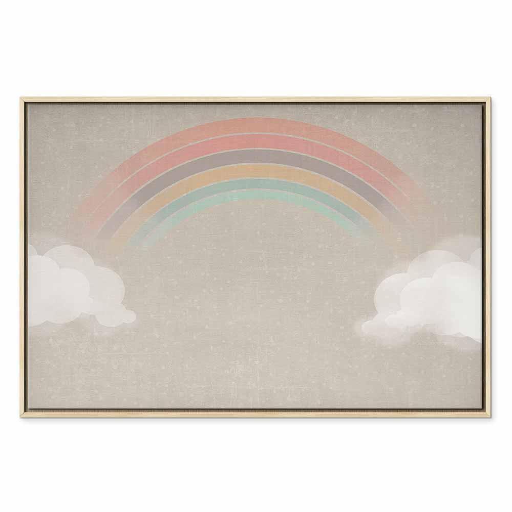 Leinwandbild - Rainy June - Colorful Rainbow Emerging from Clouds on a Bright Background
