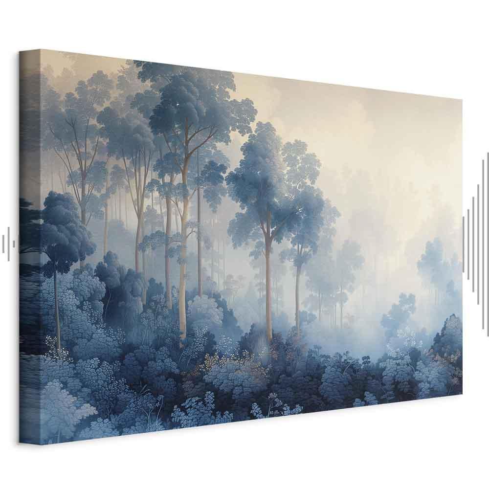 Leinwandbild - Landscape with Trees in Illustrative Style Fairy-Tale Blue Forest
