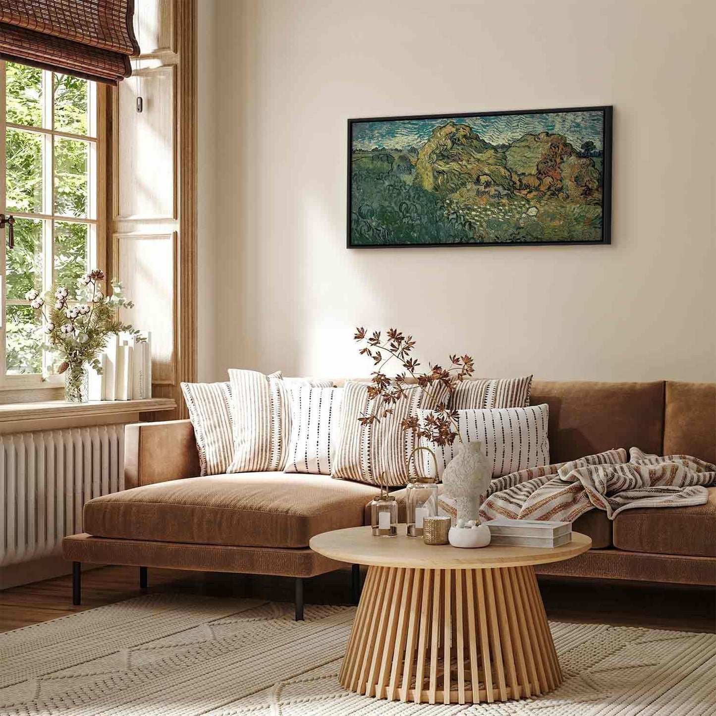 Leinwandbild - Vincent Van Gogh – Field with Wheat Stacks