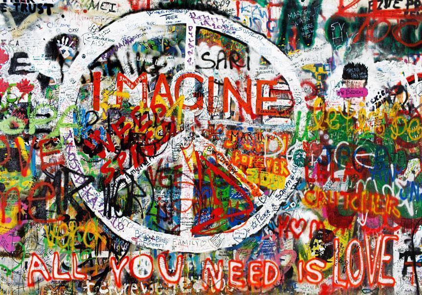 Fototapete „Hippie Graffiti“ – Bunter Streetart-Vibe für deine Wand