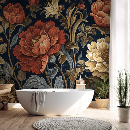 Fototapete - Tapestry Large Flowers Retro Floral Motif in Kilim Style