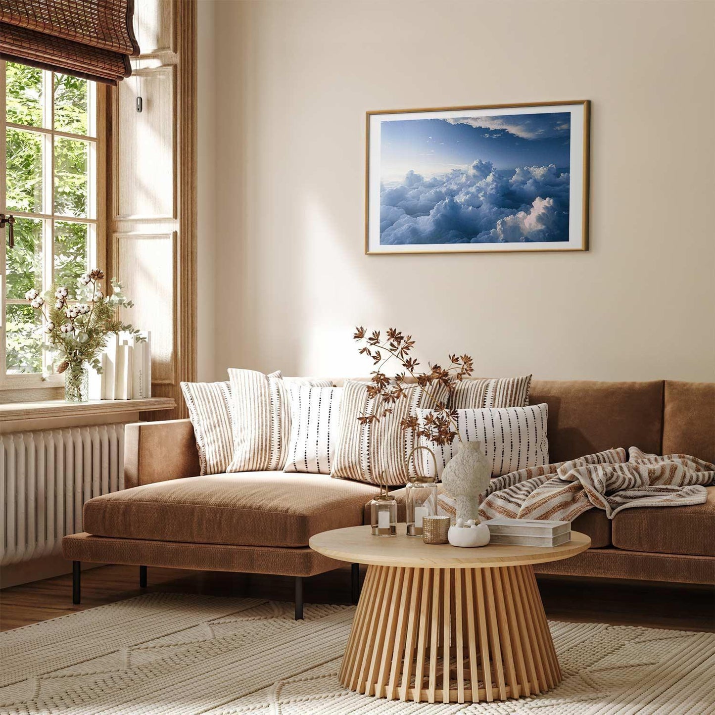 Poster - Aerial Landscapes: Sunbeams Illuminating Puffy Cloud Formations