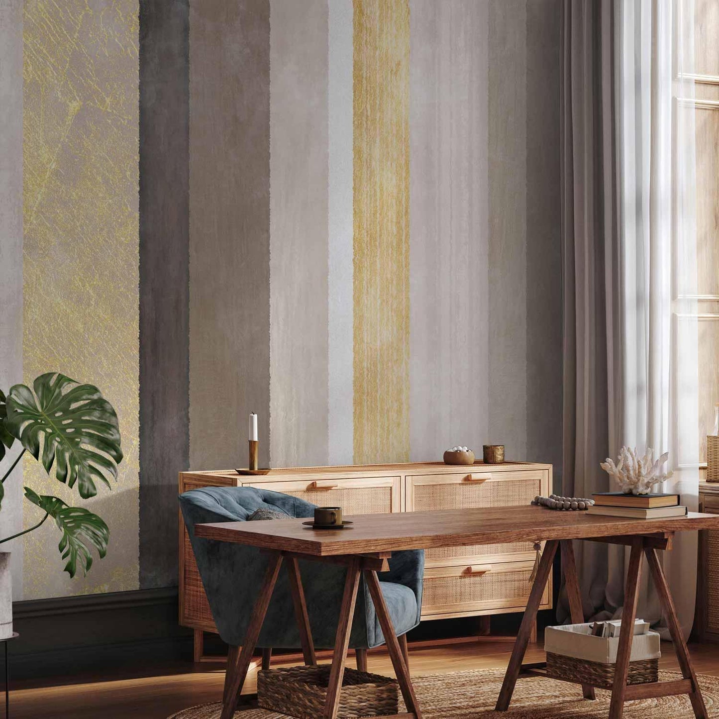 Fototapete - Striped pattern - abstract background in various stripes with gold pattern